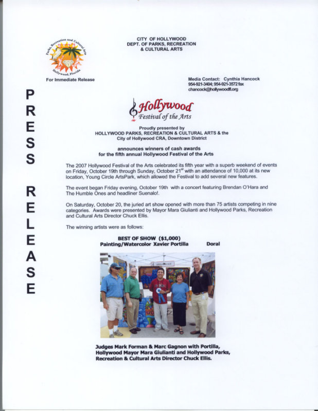 Hollywood Arts Festival Press Release showing Gagnon as Judge