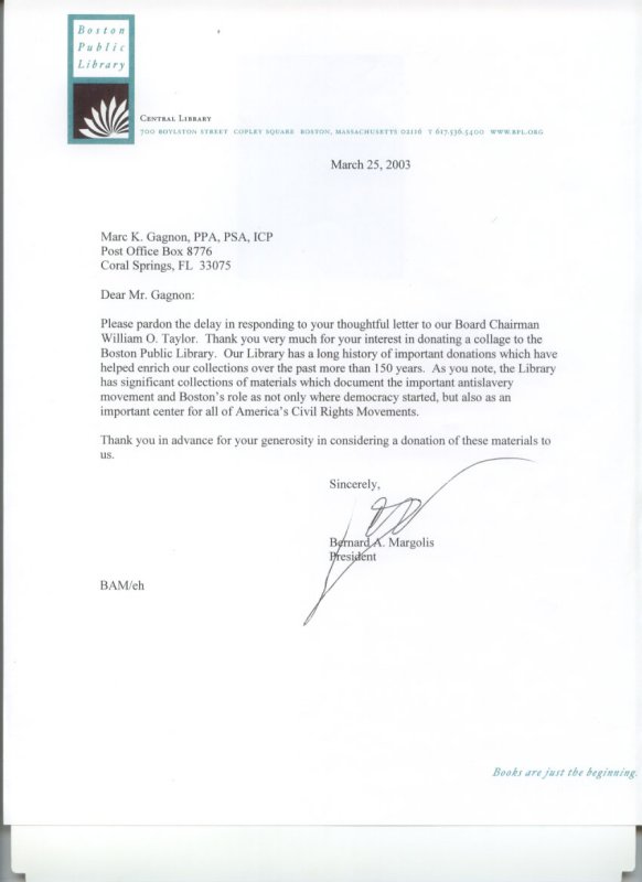 Boston Public Library letter