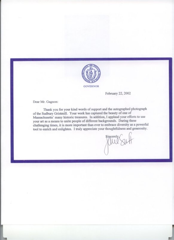 Gov of Massachusetts letter