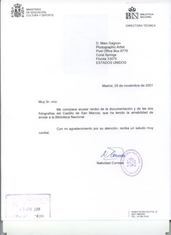 Natl Library of Spain letter