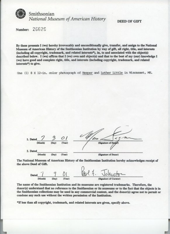 Smithsonian collection deed