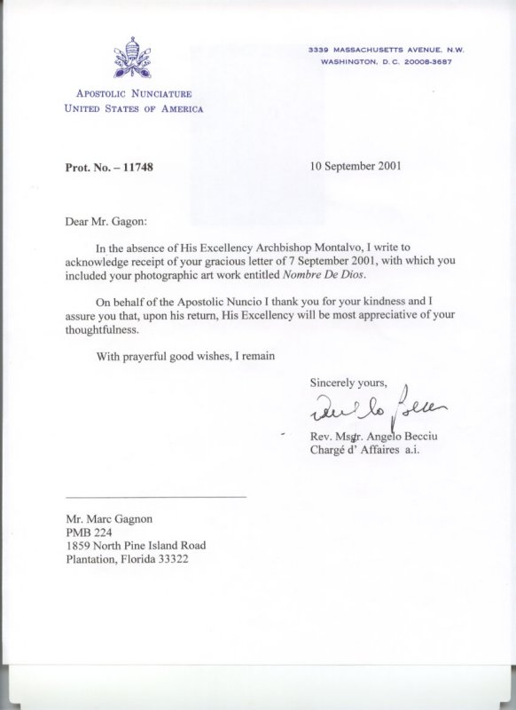 Apostolic Nunciature letter