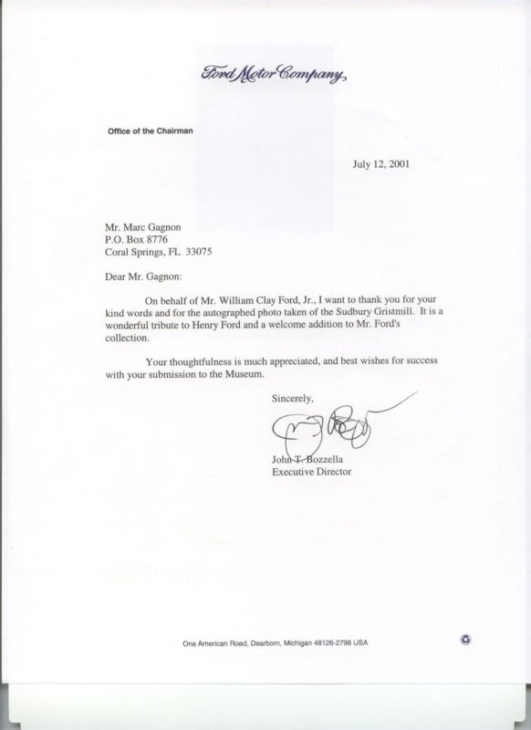 William Clay Ford letter