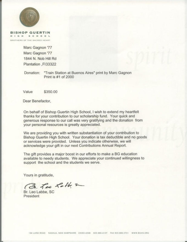 Bishop Guertin Auction letter to Gagnon