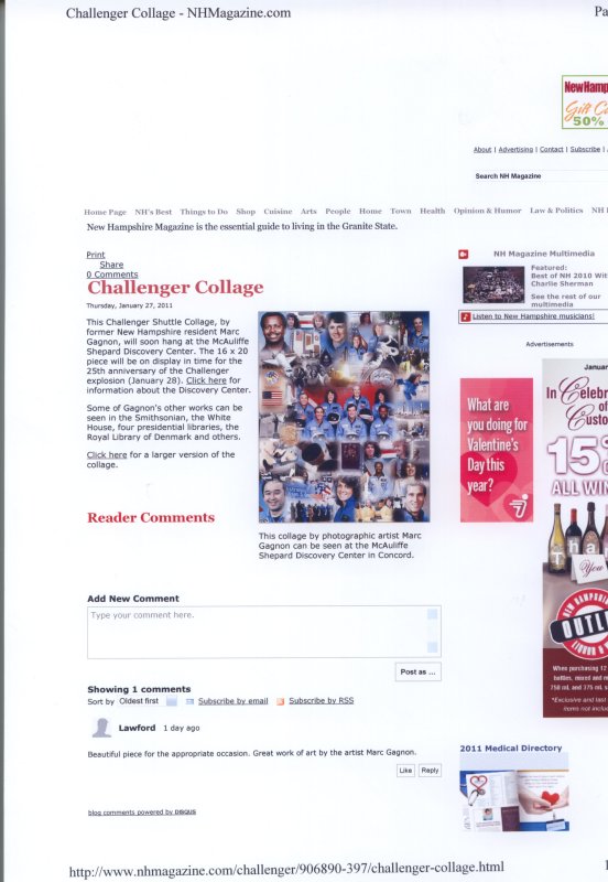 NH Magazine story on Challenger Shuttle collage