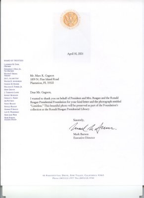 Ronald Reagan Presidential Library letter