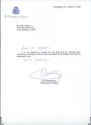 Ambassador of Spain letter