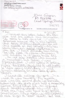 Smart letter to Gagnon. Gagnon had wrote to Governor of NY to inform on injustices in prison