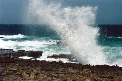 Waves crashing on Aruba