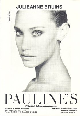 Julieanne Bruins comp card with Pauline's Model Management