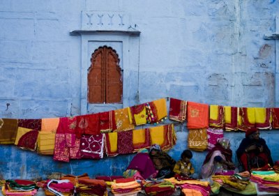 Sari merchants, plying their wares