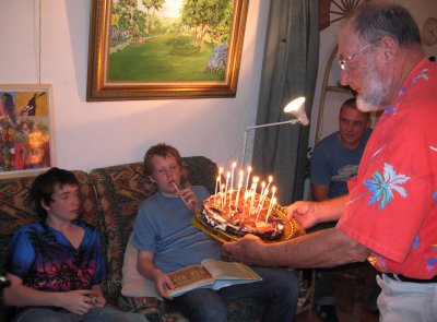 Dad brings out the cake