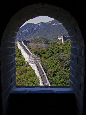 Looking thru a small window at a great wall!