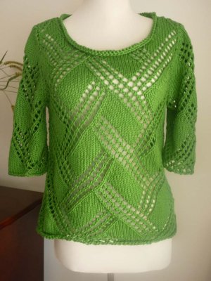 #110a Green cotton ajouree sweater