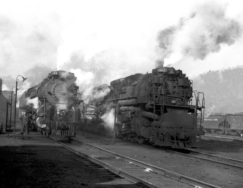 Hinton W.Va. Late 1940's.  #300 Is A Class L-2 Hudson 4-6-4 And 1612 a 2-6-6-6 Allegheny class H-8