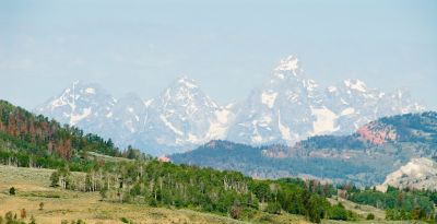 View of the Tetons from the ranch gate.