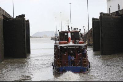 Going through Miraflores Locks on Panama Canal