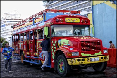 Colorful Tour Bus in Costa Rica