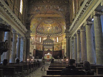 La Basilica di Santa Maria in Trastevere, interior  looking towrds apse.  .. 3411