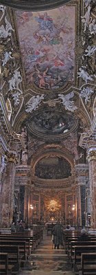 Chiesa di Santa Maria della Vittoria, 90 degree panorama of apse, nave and ceiling ..  SMVittoriaInterior_1_3a