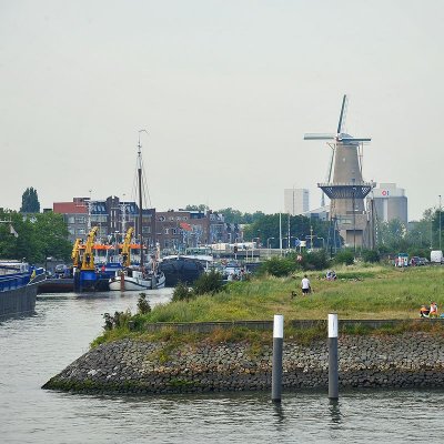 Old windmill at Rotterdam harbor.