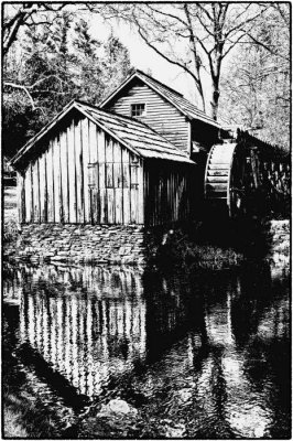08/14/11 - Mabry Mill (B&W Woodblock Print)
