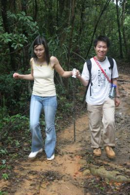 Winnie and Gary walking through the mud