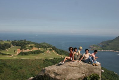 Carol, Joyce, Lisa, Gary, and Anson on the Rock at Tin Ha Shan (Wide)