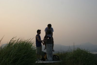 Eric balancing on the Geodetic Marker on top of Junk Peak