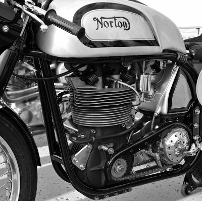 Manx Norton engine with exposed hairpin valve springs