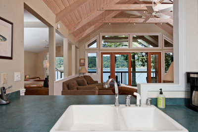 View of the living room and Quartermaster Harbor thru the windows