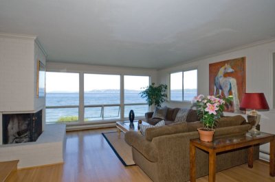 Living room and the view of Puget Sound