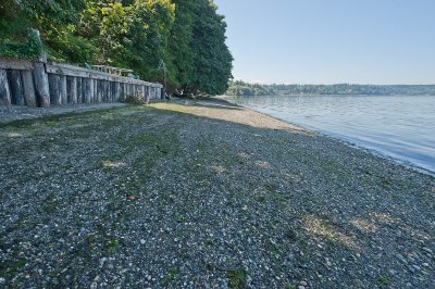 Bulkhead and beach looking West