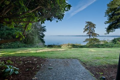 View thru the door to the yard and Puget Sound