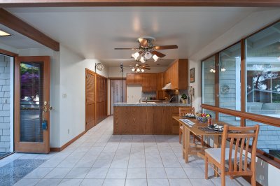 Family room and kitchen in the back