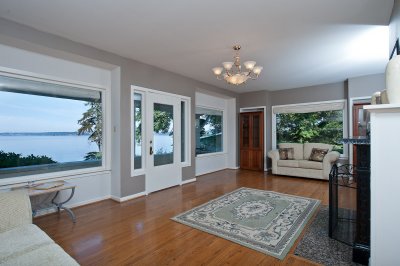 Living room and view of Puget Sound