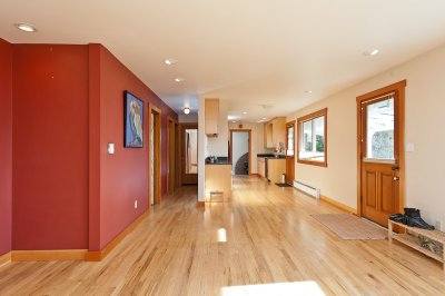 Dining area and kitchen in the back