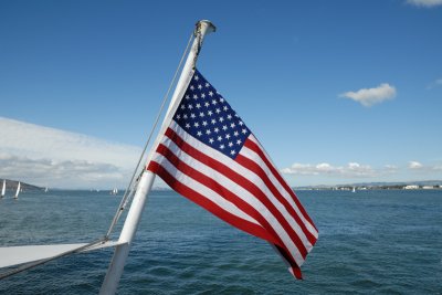 US Flag and San Francisco Bay