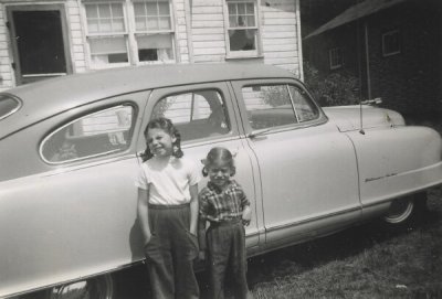 Linda &  Maria with 1950 Nash Ambassador Statesman