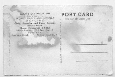 Barat's Old Beach Inn postcard (reverse)