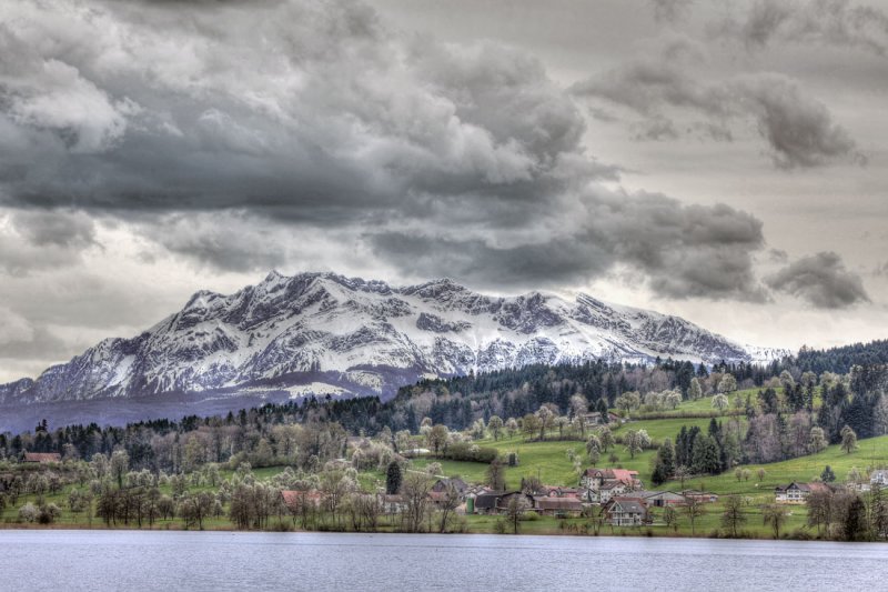 View from Baldeggersee to Mount Pilatus