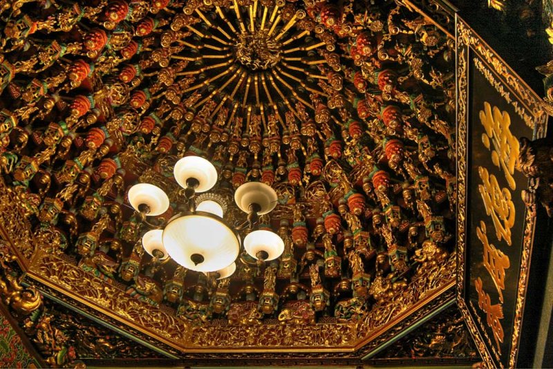 the ceiling inside a temple