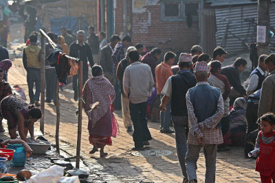 Bhaktapur with a busy road of people
