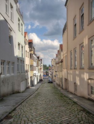 a quiet lane in a touristic town