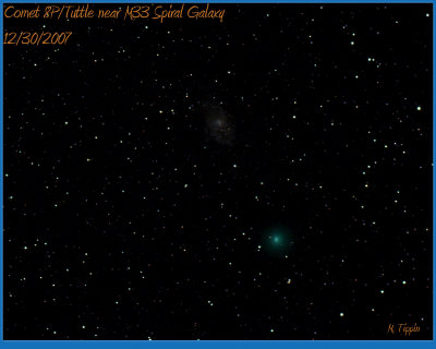 Comet 8P/Tuttle near M33 Spiral Galaxy, 12/30/2007