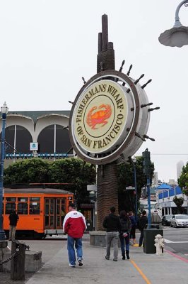 Wharf Sign & Orange Trolley