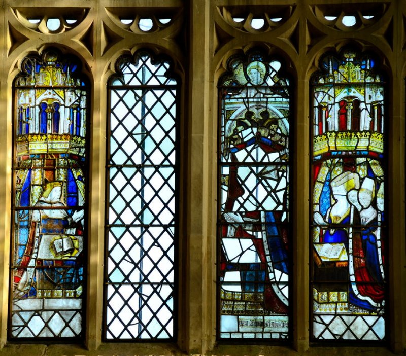 salvaged glass in east window