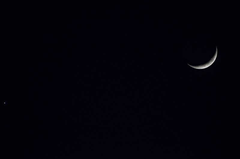 new moon and Venus (left of frame)