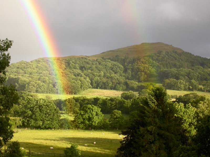 Herefordshire Beacon with rainbows