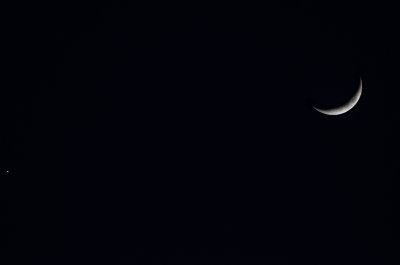 new moon and Venus (left of frame)